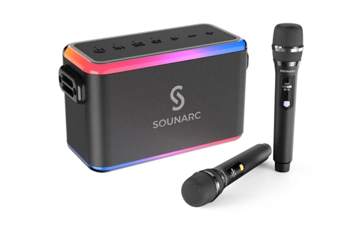 Olcsó és látványos RGB, 80W-os bluetooth hangszóró két mikrofonnal - SOUNARC A1