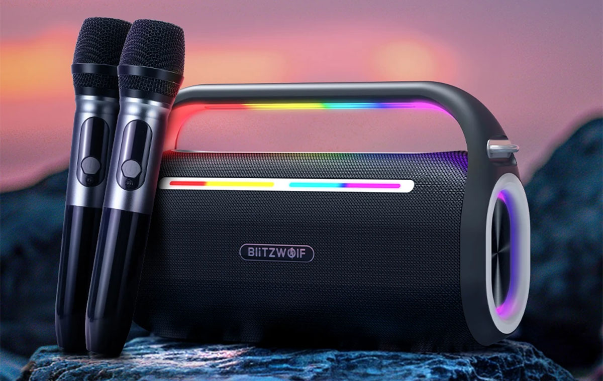 Egész menő 80W-os RGB bluetooth hangszóró távirányítóval, két mikrofonnal: BlitzWolf BW-WA7