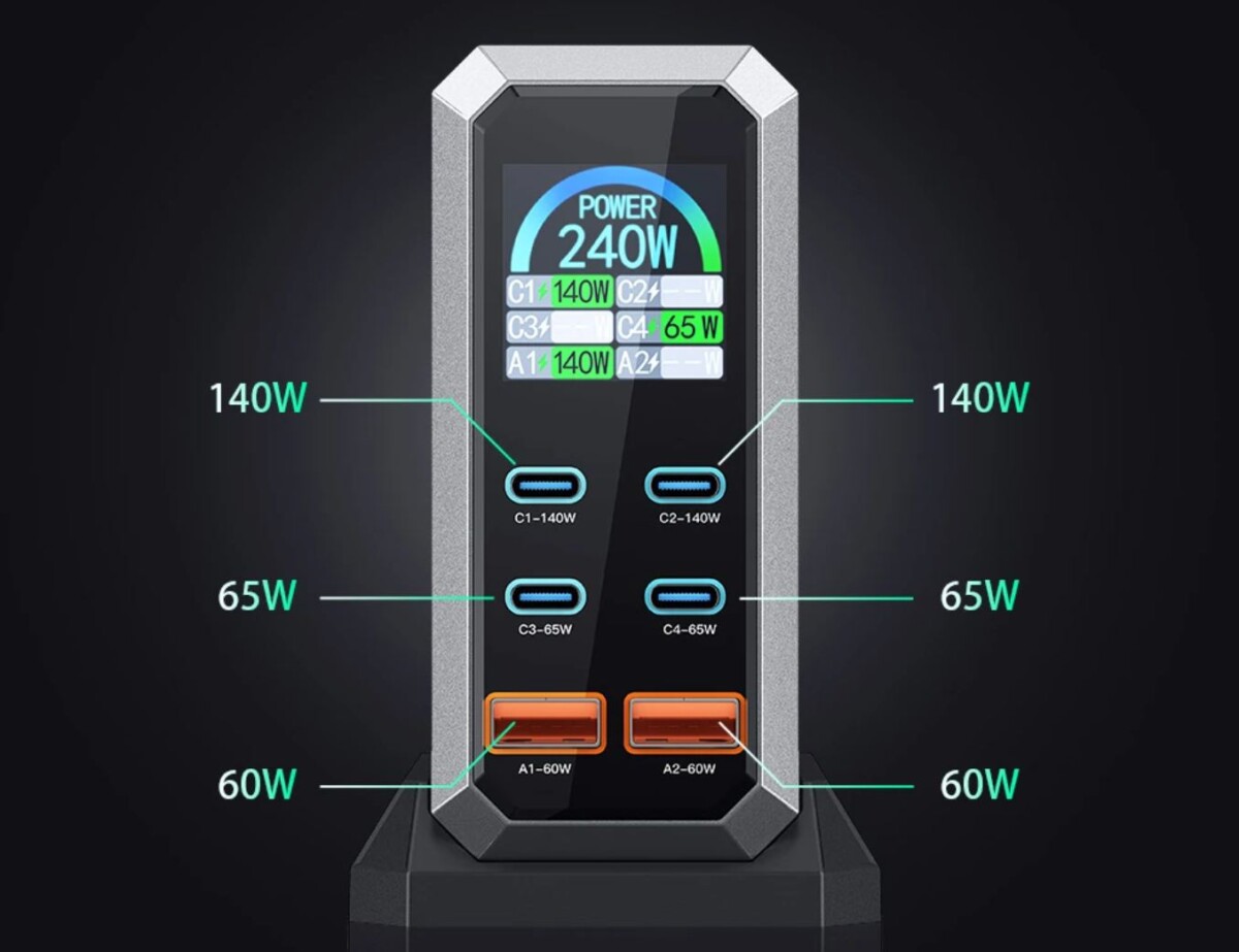 Blitzwolf BW-S31 professzionális, 240W-os töltő állomás portok
