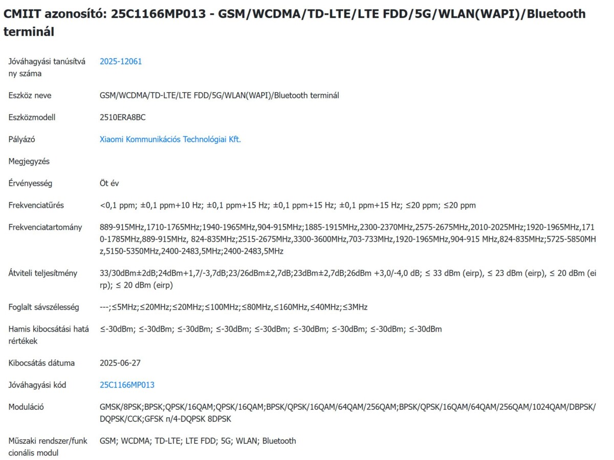 REDMI Note 15 Pro+ CMIIT tanúsítvány