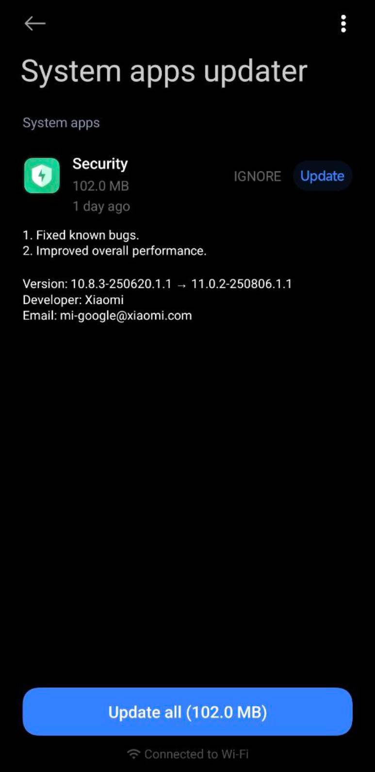 HyperOS Biztonság app frissítés