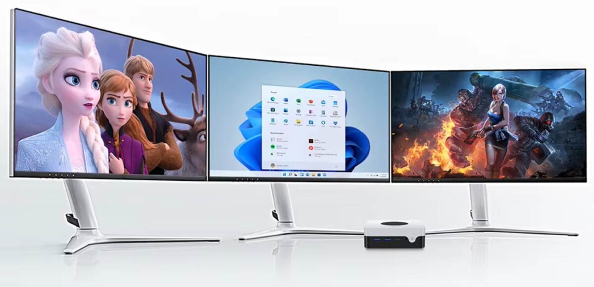 CHUWI LarkBox X mini PC három monitorral