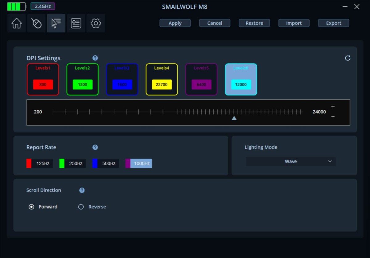 SMAILWOLF M8 vezetéknélküli egér beállításai