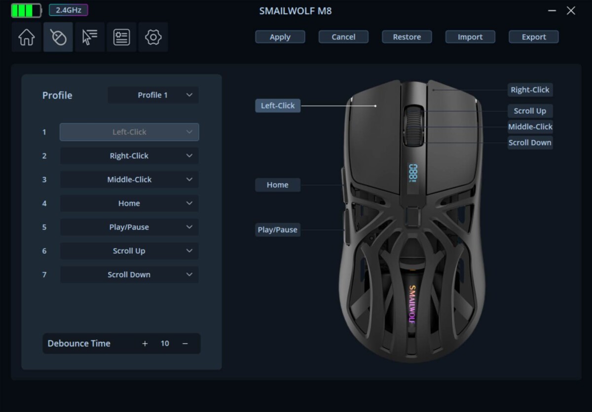 SMAILWOLF M8 vezetéknélküli egér gomb funkciók