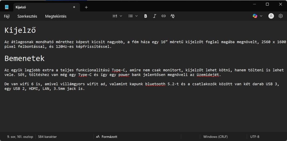 Windows Jegyzettömb sötét téma