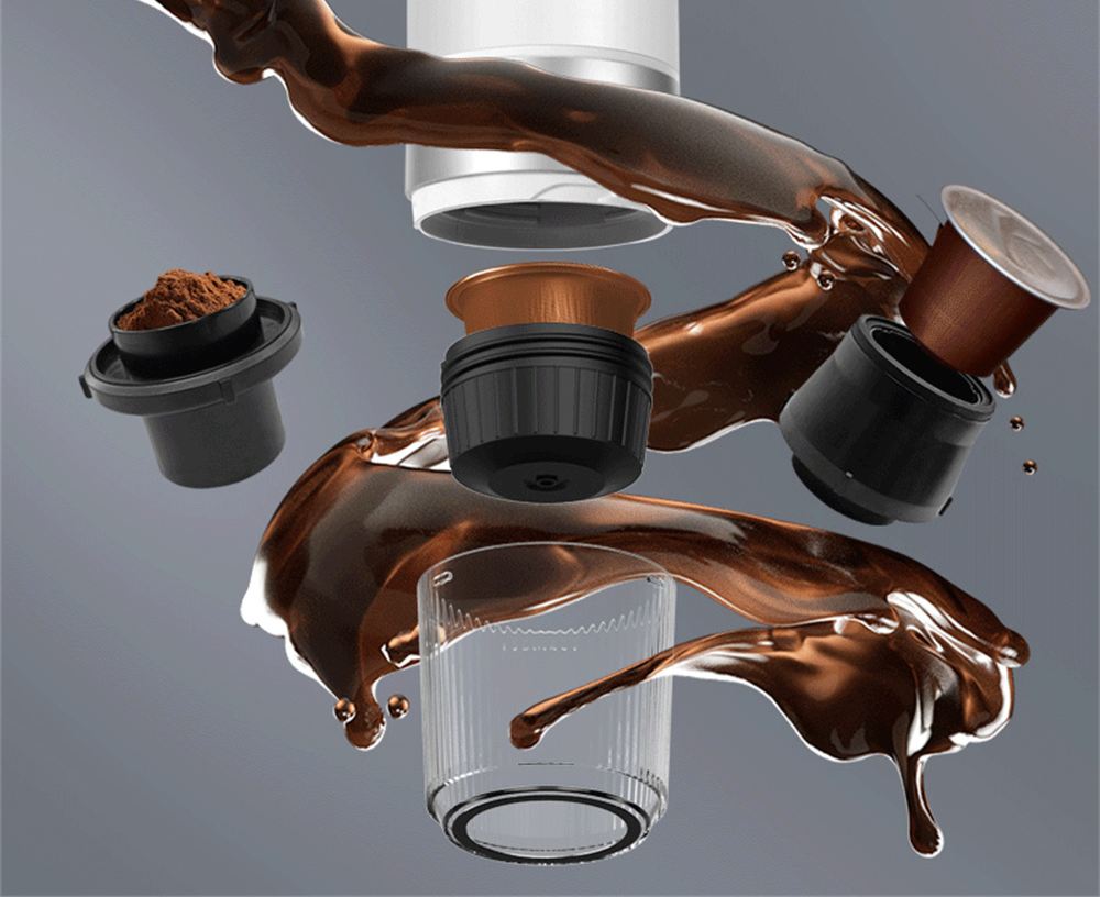 Akkumulátoros kávéfőző Nespresso, Dolce Gusto kapszulákból és őrölt kávéból