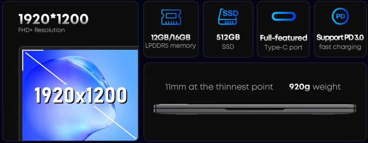 CHUWI MiniBook X bemenetek