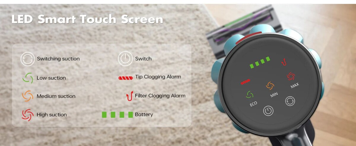 Crosiko S15 vezetéknélküli porszívó kijelzője