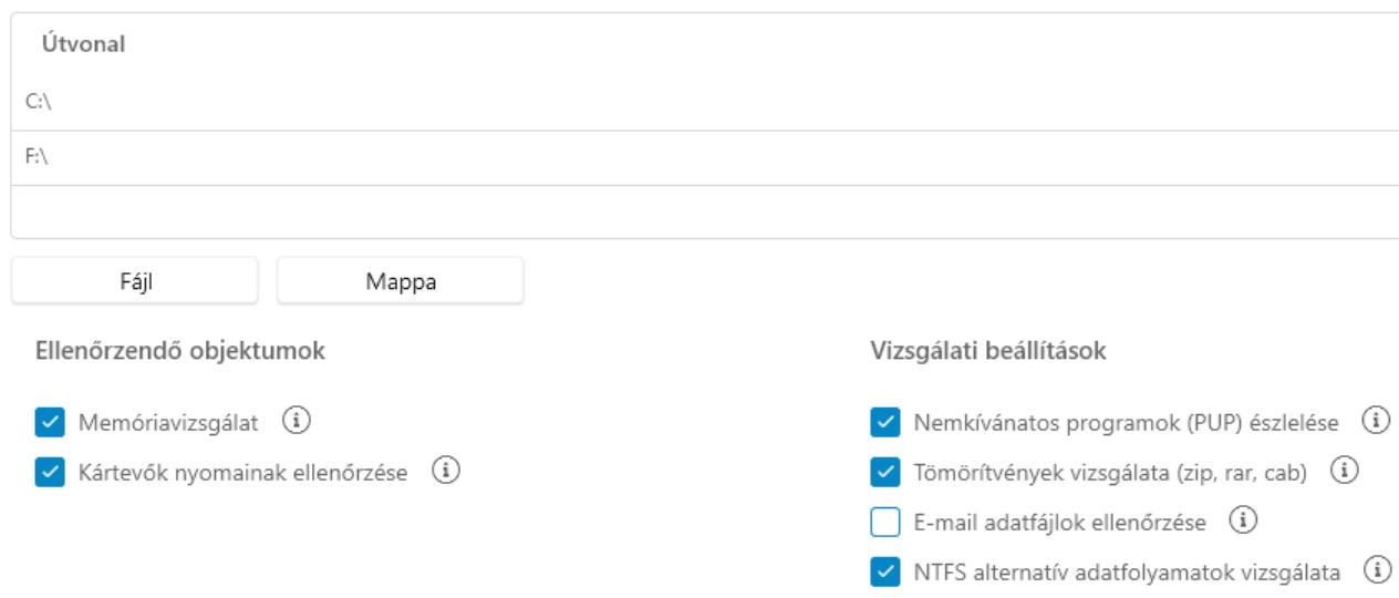 Emsisoft Emergency Kit ellenőrzési beállítások
