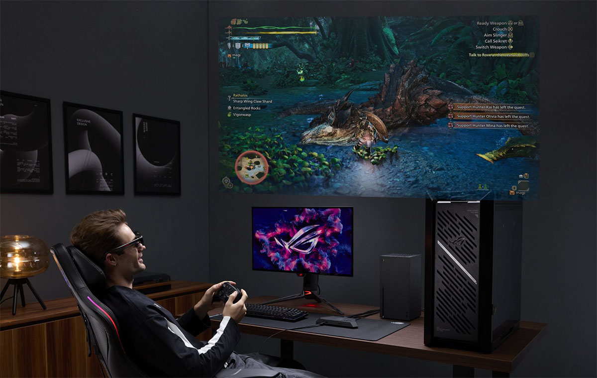 Az ASUS ROG XREAL R1 gamer szemüveg bárhol 171" méretű kijelzőt ad