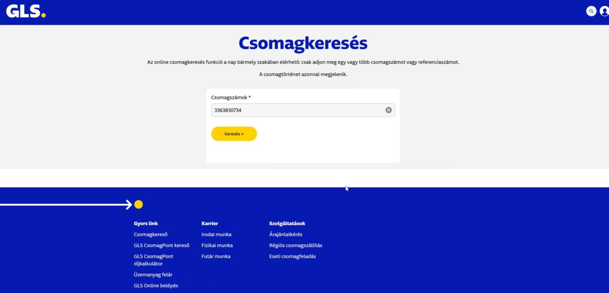 Hamis futár email weboldala