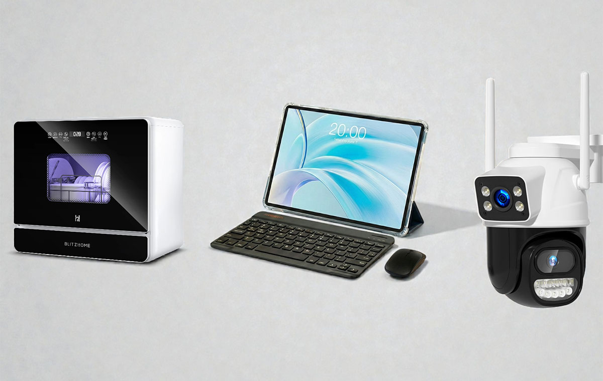 A filléres tablet, ami laptop és egy projektor, AI biztonsági kamera, mosogatógép