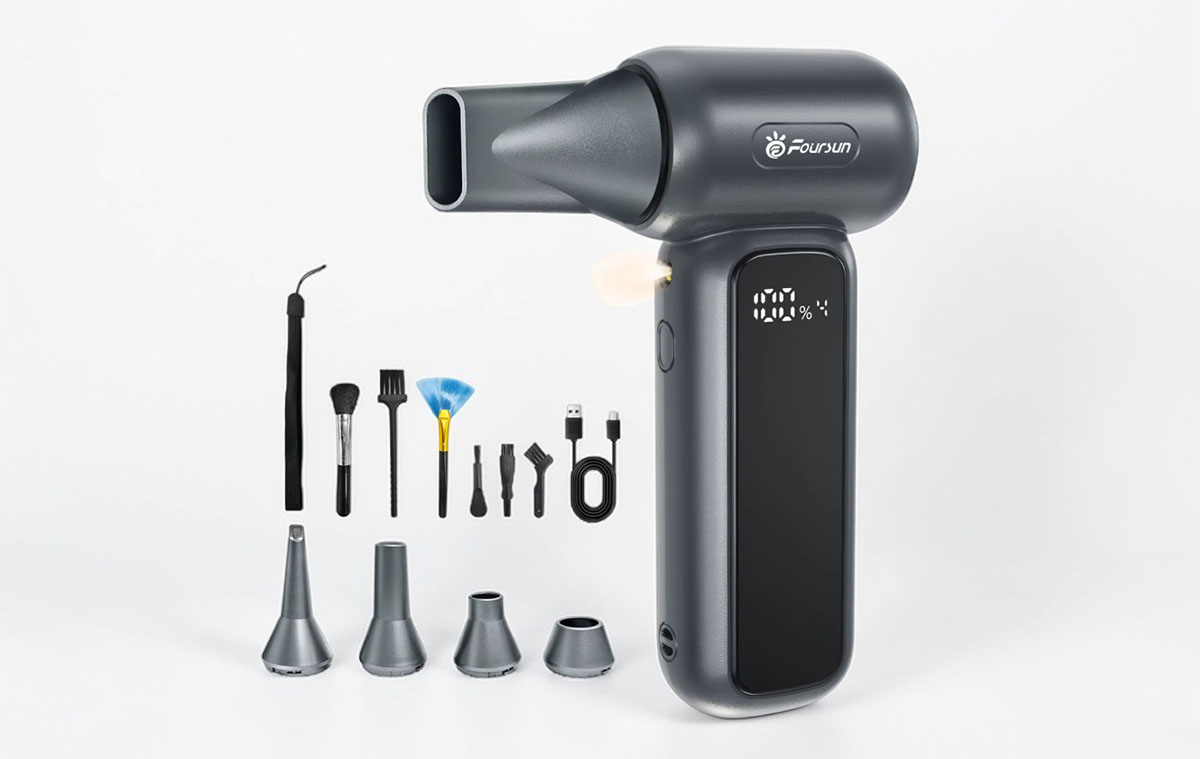 Erős légfújó teszt - Foursun TF100 beépített akkumulátorral, sok tartozékkal