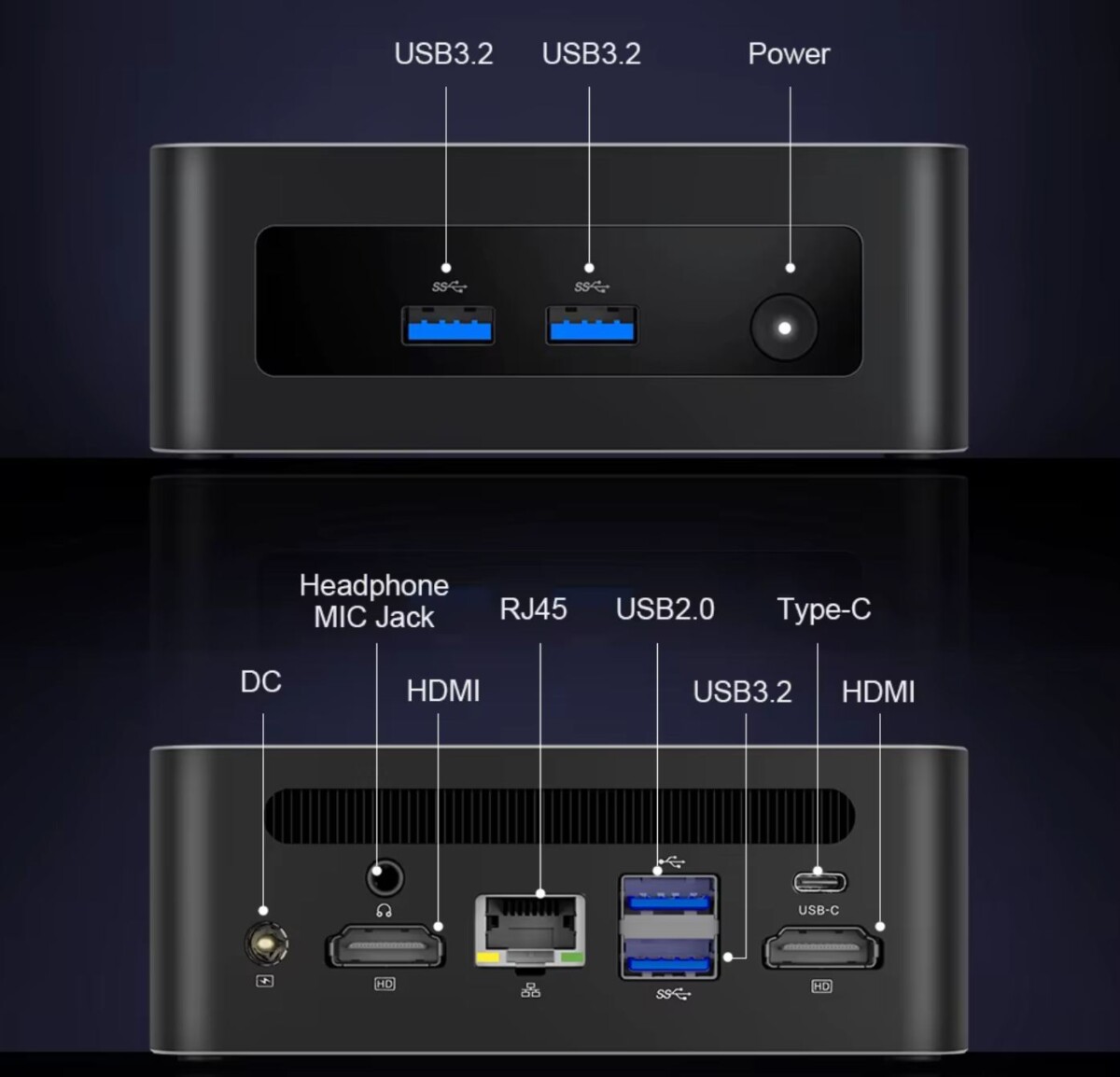 Intel Core i7-12700H mini PC bemenetek