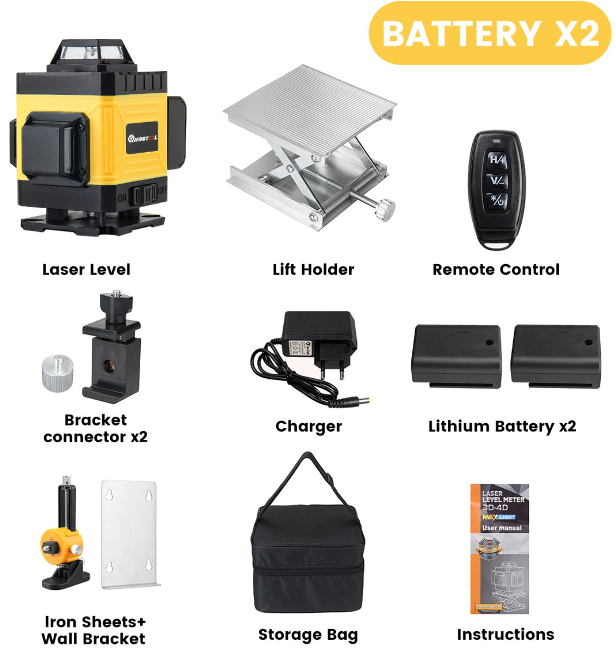 MUSTOOL 4D 16 Line Laser Level csomag tartalma
