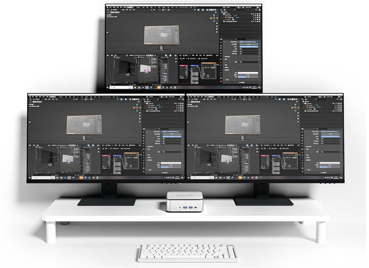 FIREBAT F2 Mini PC három monitor