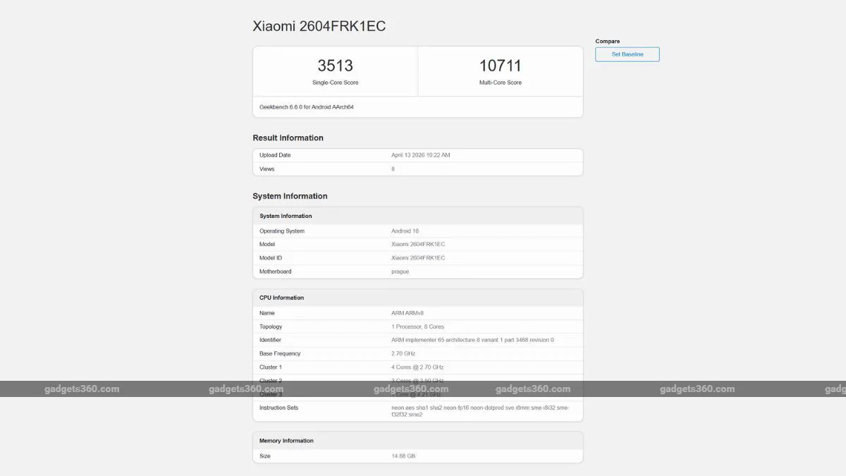 REDMI K90 Max Geekbench