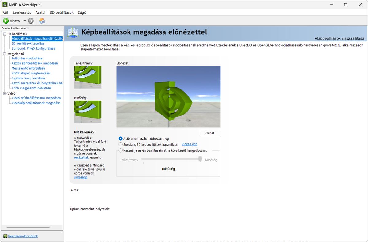 NVIDIA Vezérlőpult