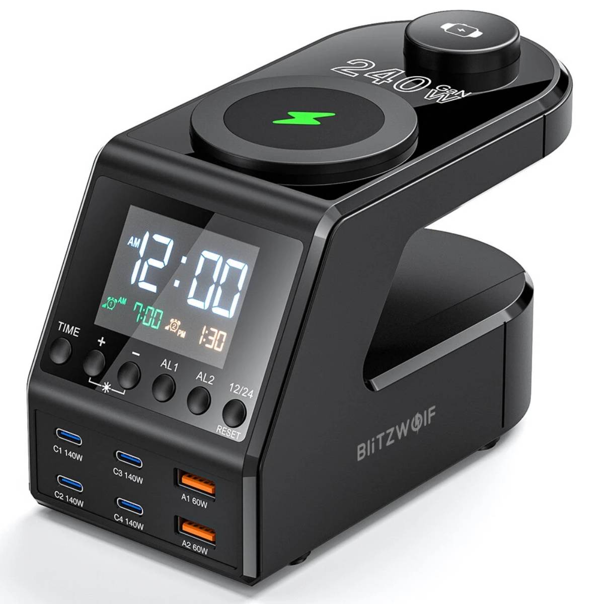 Blitzwolf BW-FW10 töltőállomás fekete színben, kijelzővel