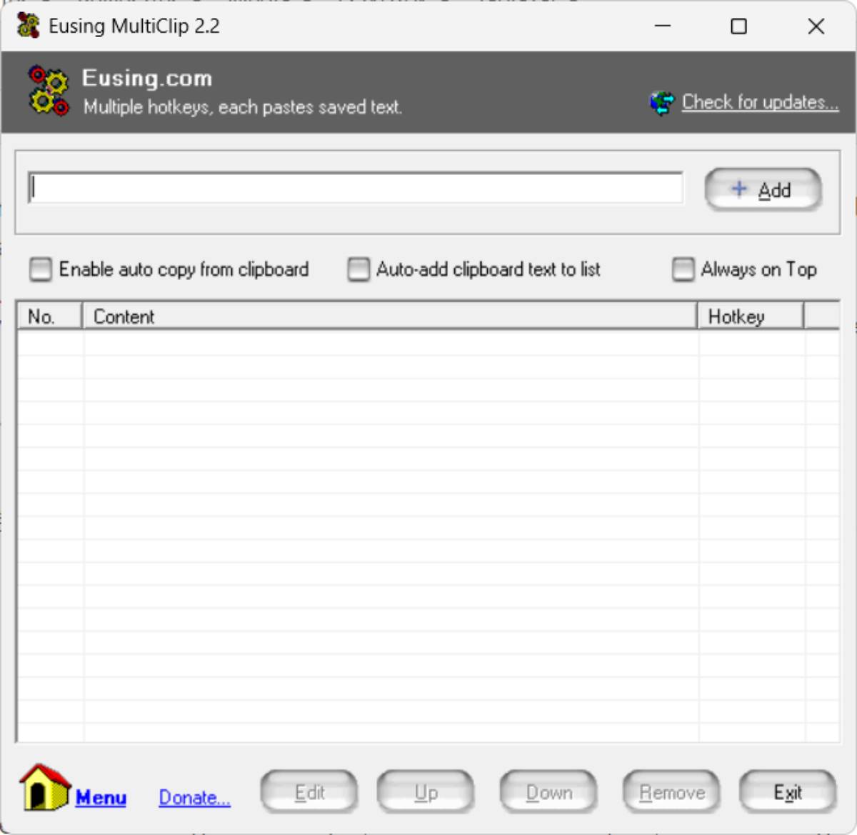 Eusing MultiClip program felülete