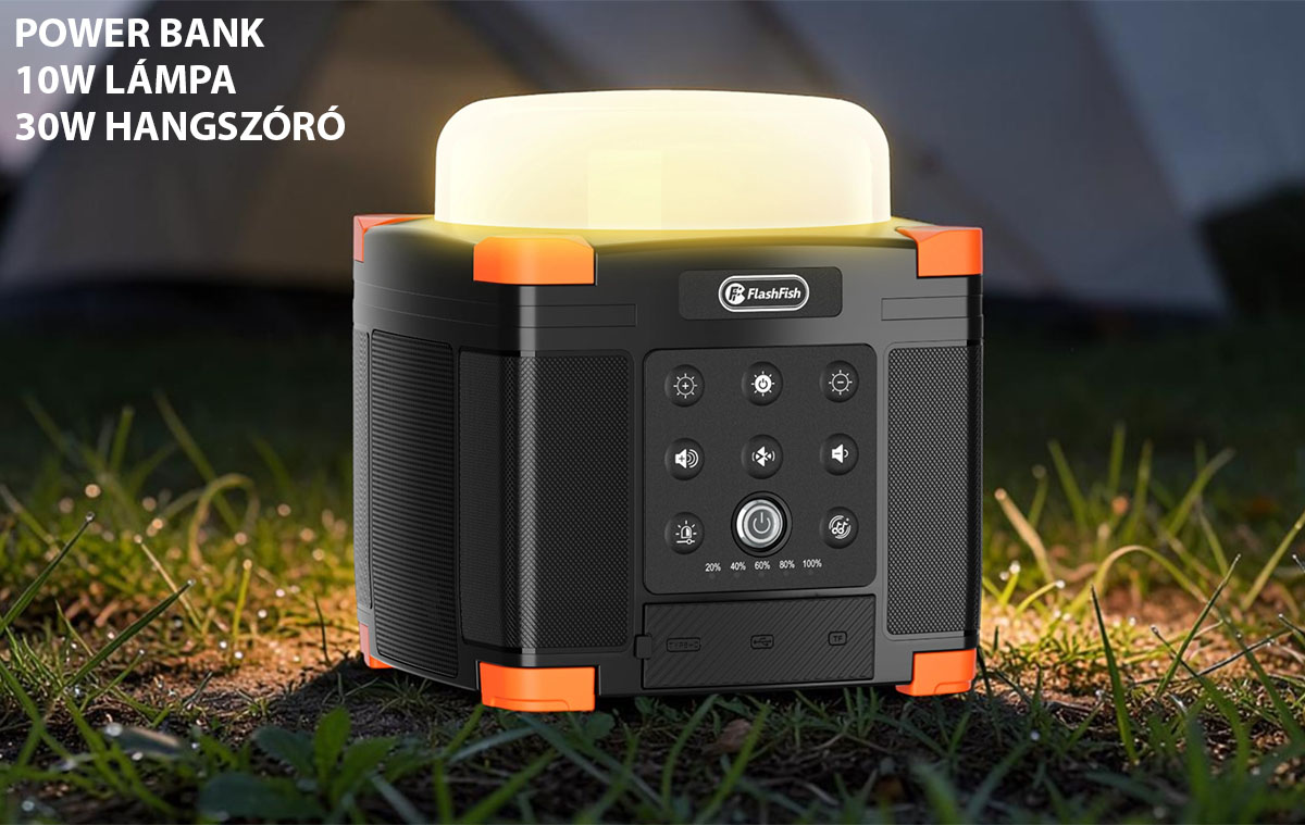 A FlashFish FL9-A egy 30W-os bluetooth hangszóróval és lámpával kombinált power bank