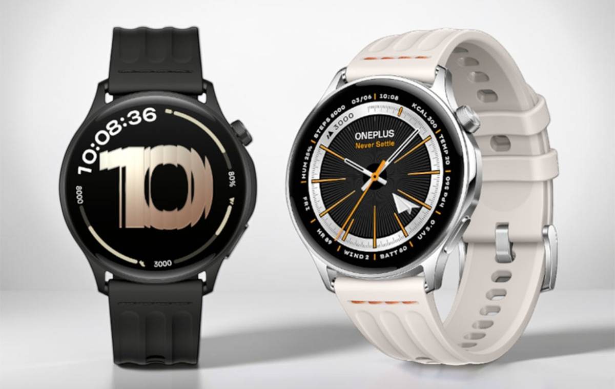 OnePlus Watch Lite fekete és ezüst színben stúdió környezetben