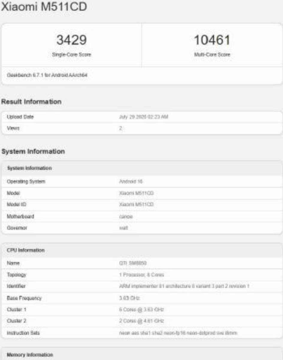REDMI K100 Pro Geekbench pontszám leak