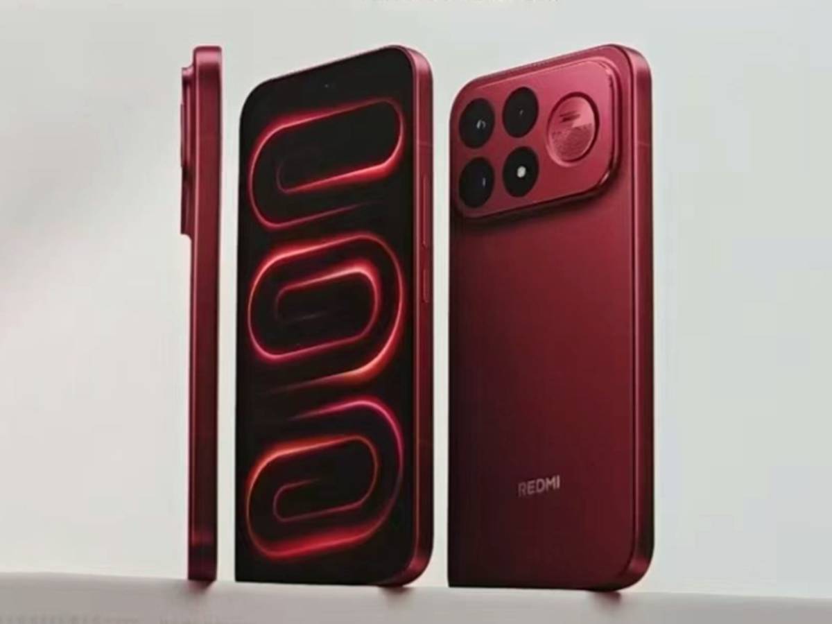 A REDMI K100 Pro vörös színben egy nyomtatott papírról kivágott képen