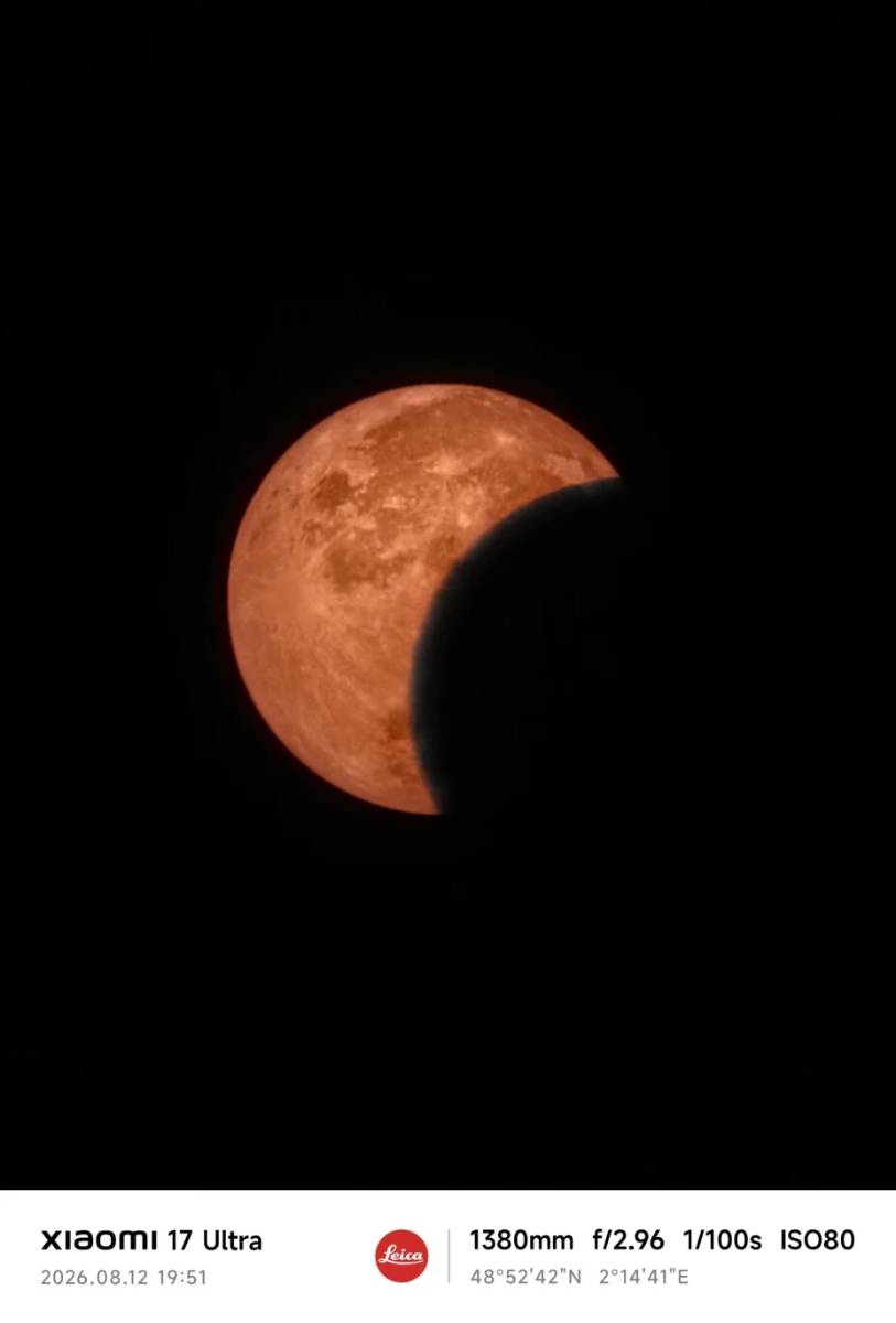 A Xiaomi 17 Ultrával készült napfogyatkozás fotója