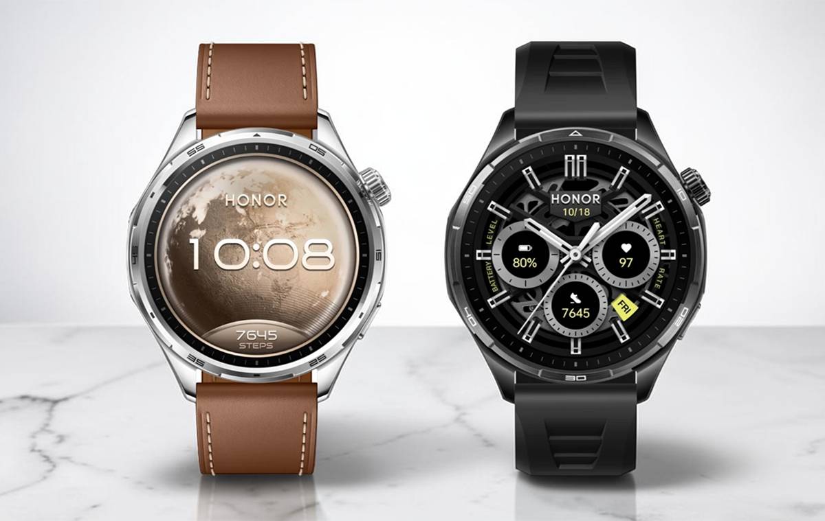HONOR Watch 6 fekete és ezüst színben, stúdió háttérrel