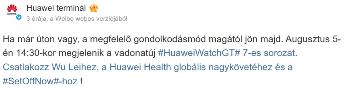 HuaweiHuawei Watch GT 7 Weibo bejelentés