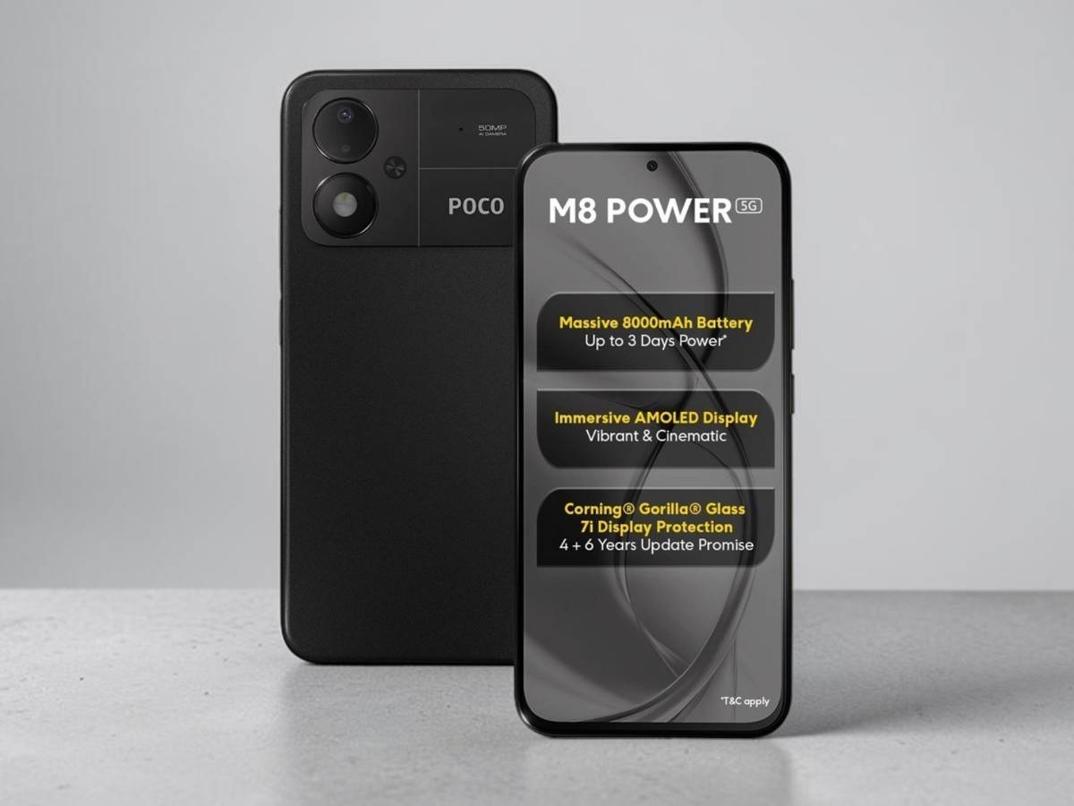 POCO M8 Power 5G fekete színben, stúdió hátérrel
