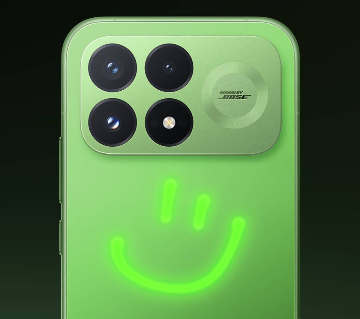 Redmi K100 Pro Glowing Firefly telefon a hátlapjára rajzolt mosolygó fejjel