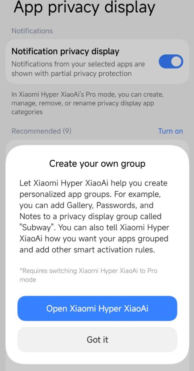 Xiaomi Smart Privacy Display - app privacy