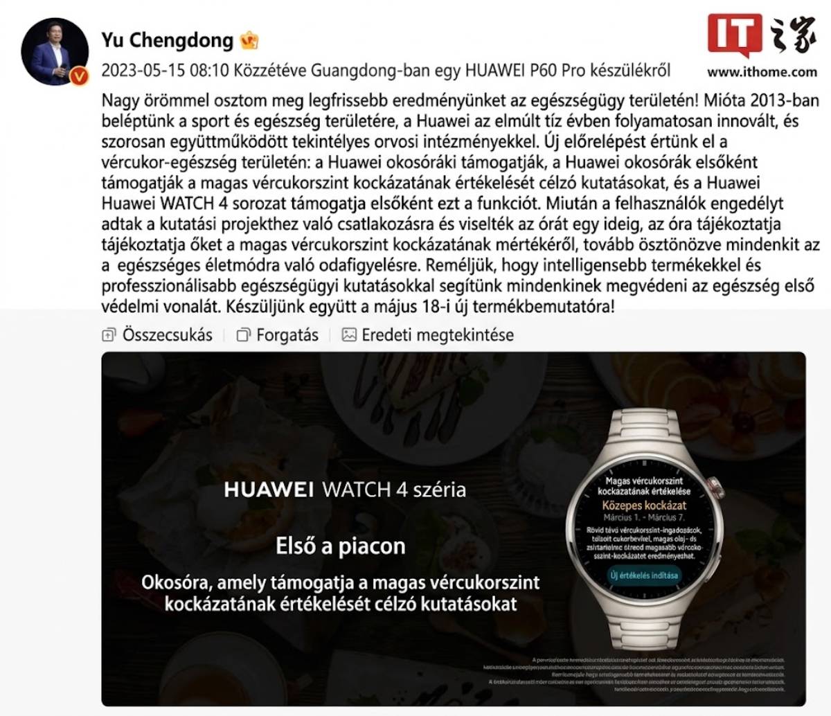 Huawei vércukorszint mérése