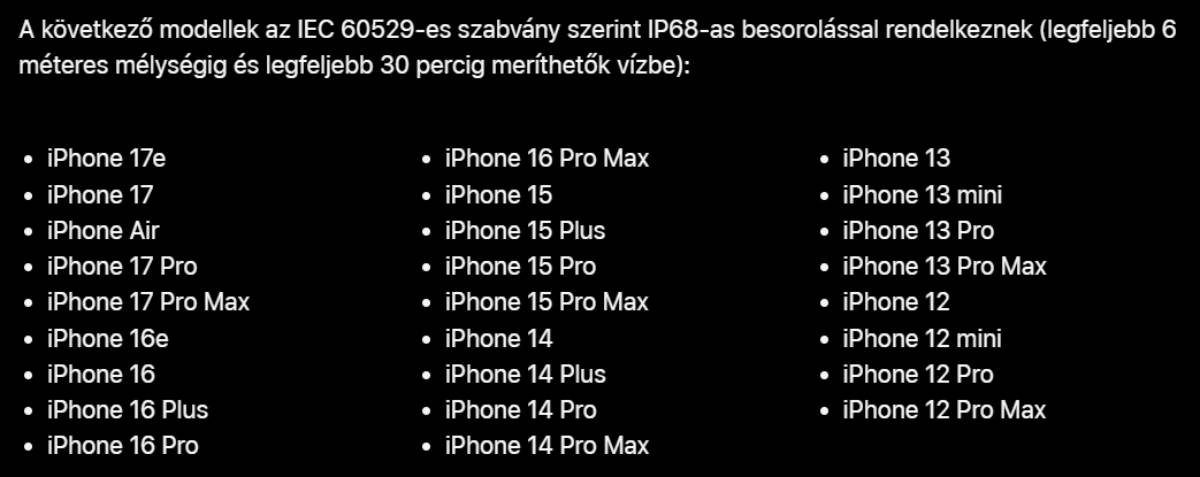 iPhone vízállóság