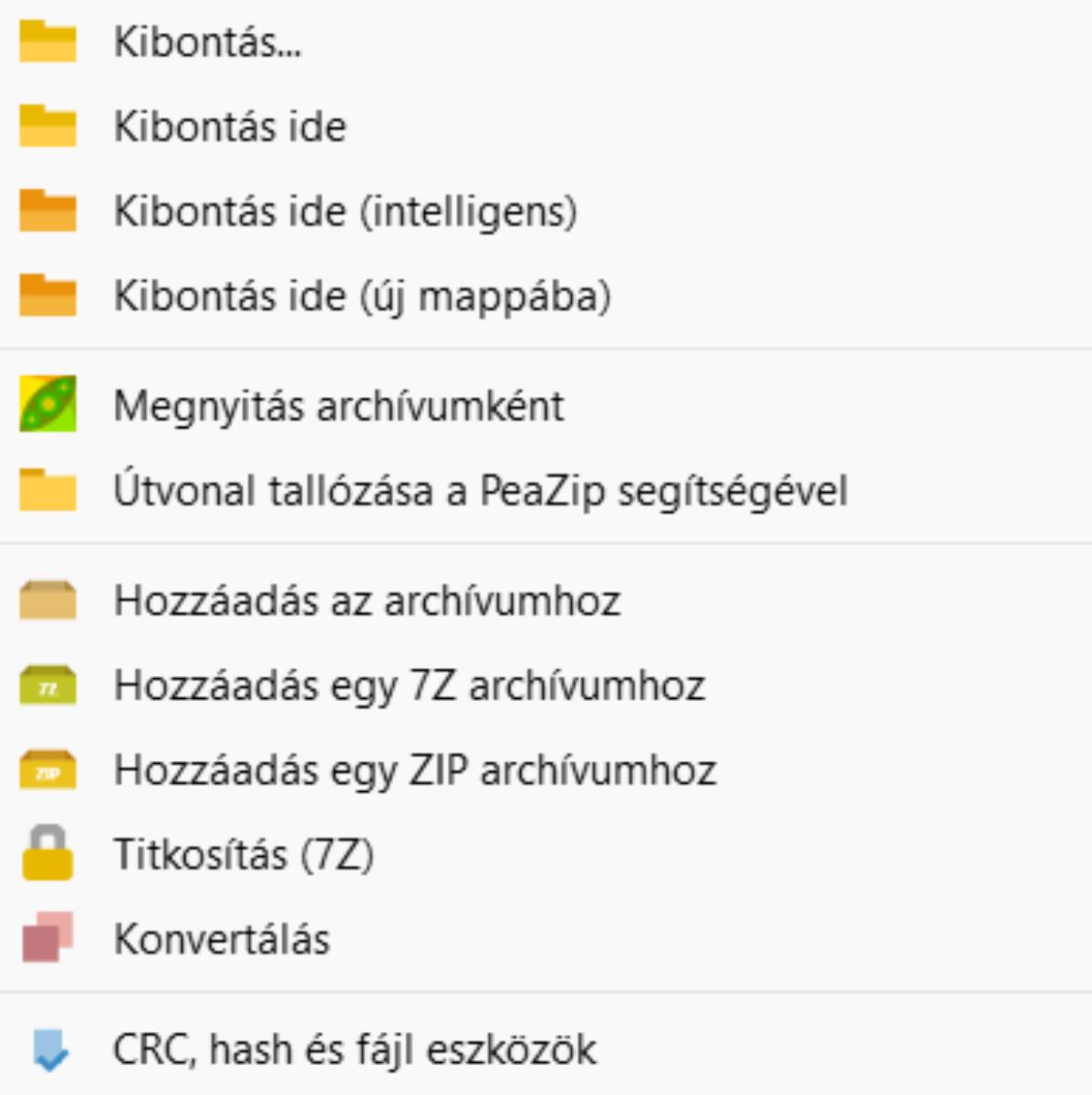 PeaZip opciók