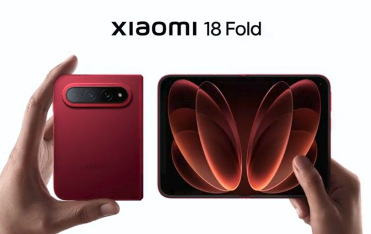 Xiaomi 18 Fold bordó színben összecsukva és kinyitva