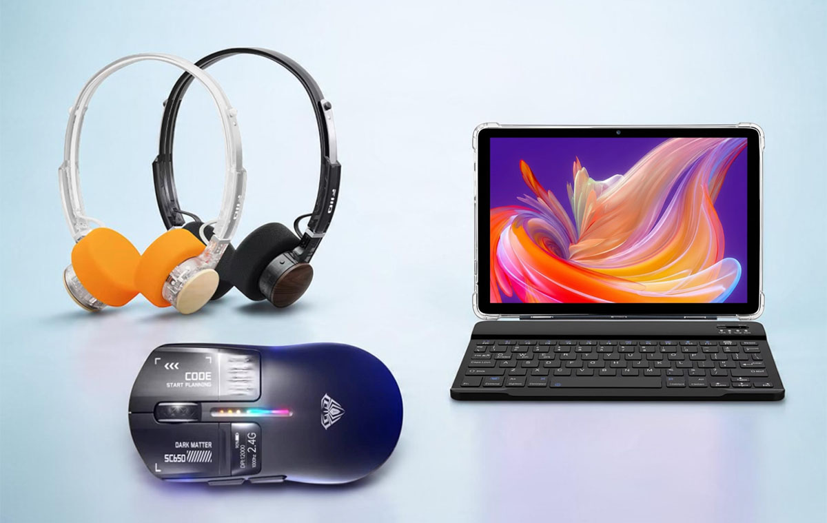 Tablet, ami laptop is, ultrakönnyű fejhallgató, könnyű vezeték nélküli egér