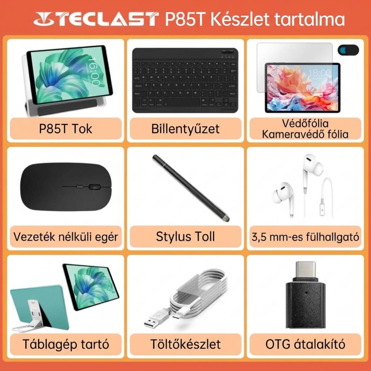 Teclast P85T csomag tartalma